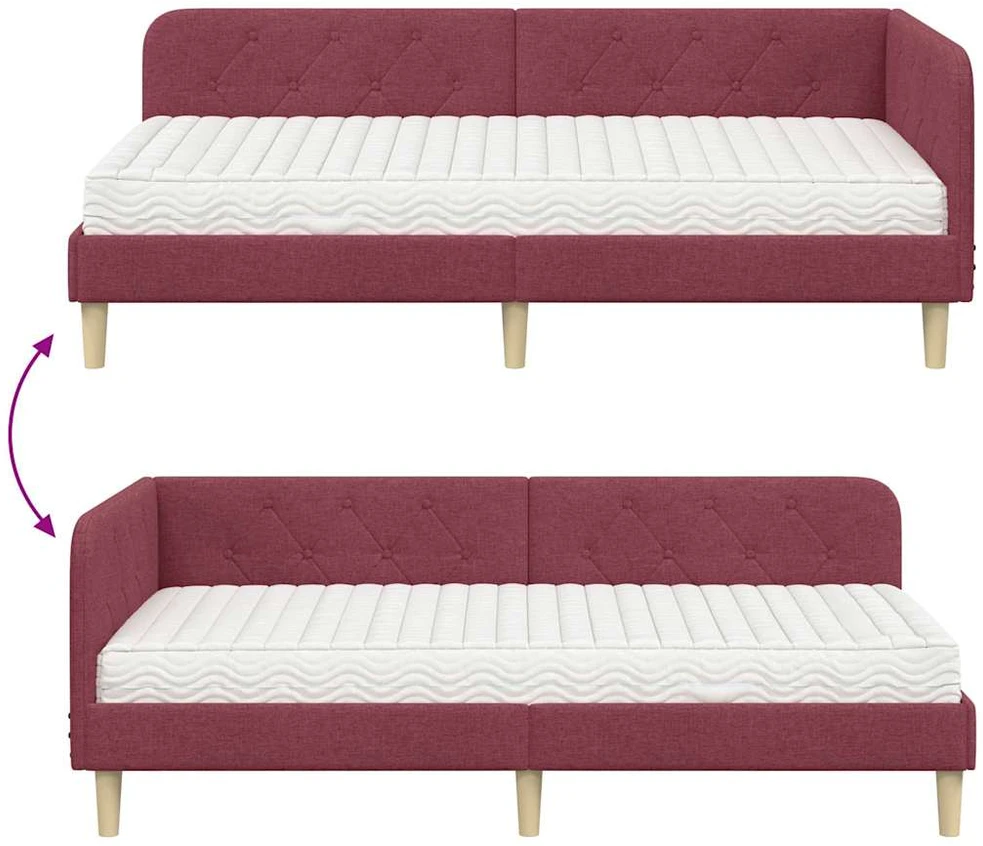 Lova Kampinė lovos konstrukcija Vyno raudona 90 x 200 cm audinys