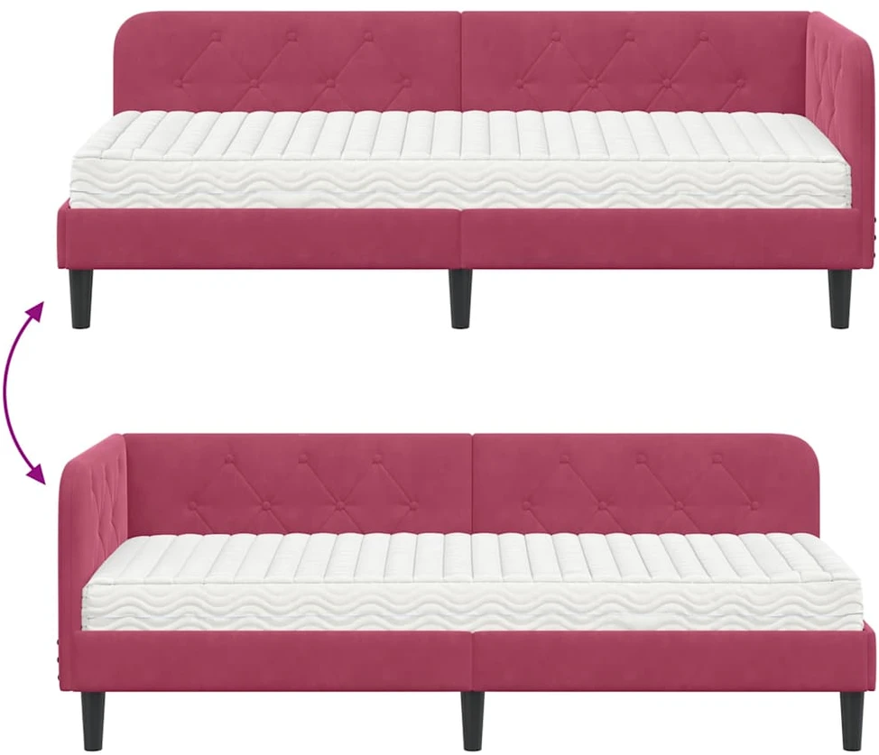 Lova Kampinė lovos konstrukcija Vyno raudona 80 x 200 cm Aksomas