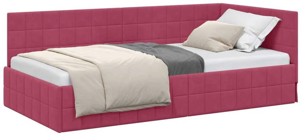 Lova Kampinė lovos konstrukcija Vyno raudona 90 cm x 190 cm Aksomas