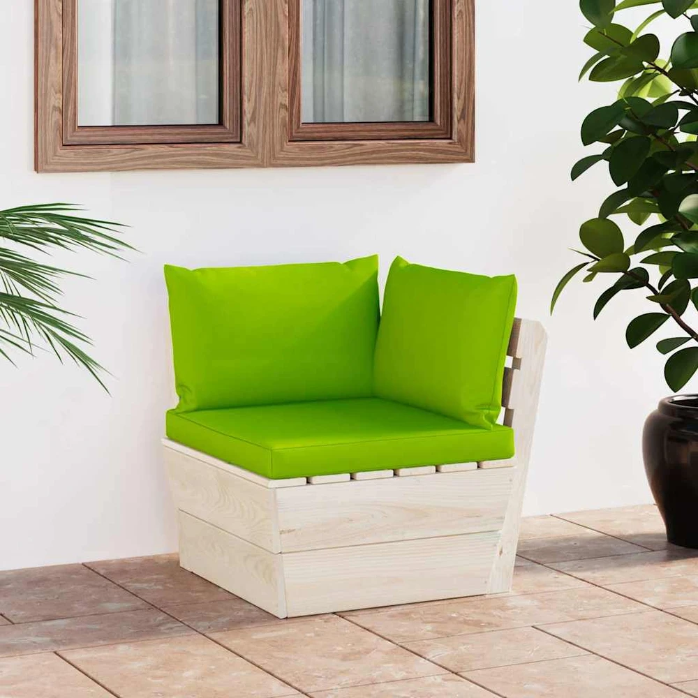Kampinė sodo sofa iš palečių su pagalvėlėmis, impregnuota eglė