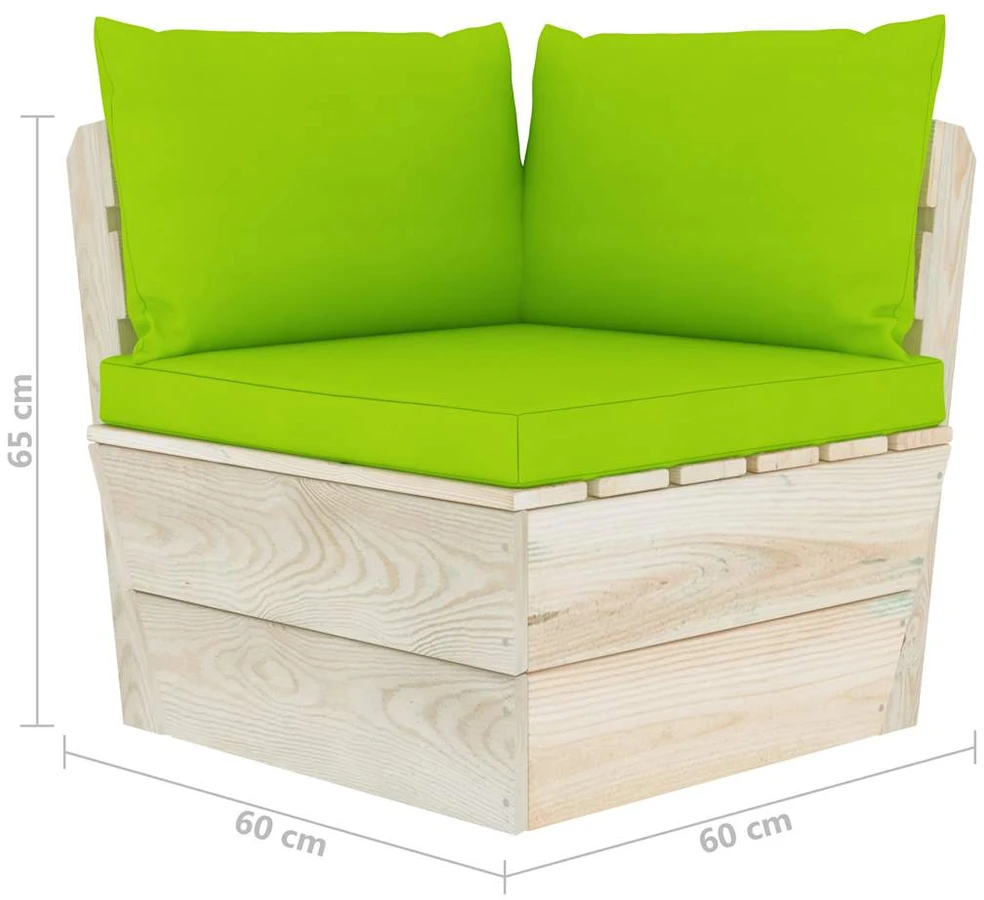 Kampinė sodo sofa iš palečių su pagalvėlėmis, impregnuota eglė