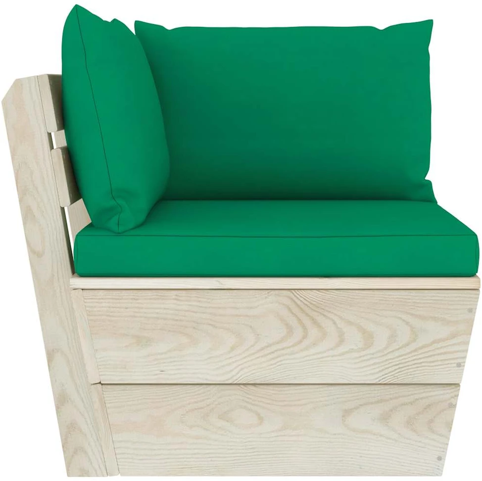 Kampinė sodo sofa iš palečių su pagalvėlėmis, impregnuota eglė