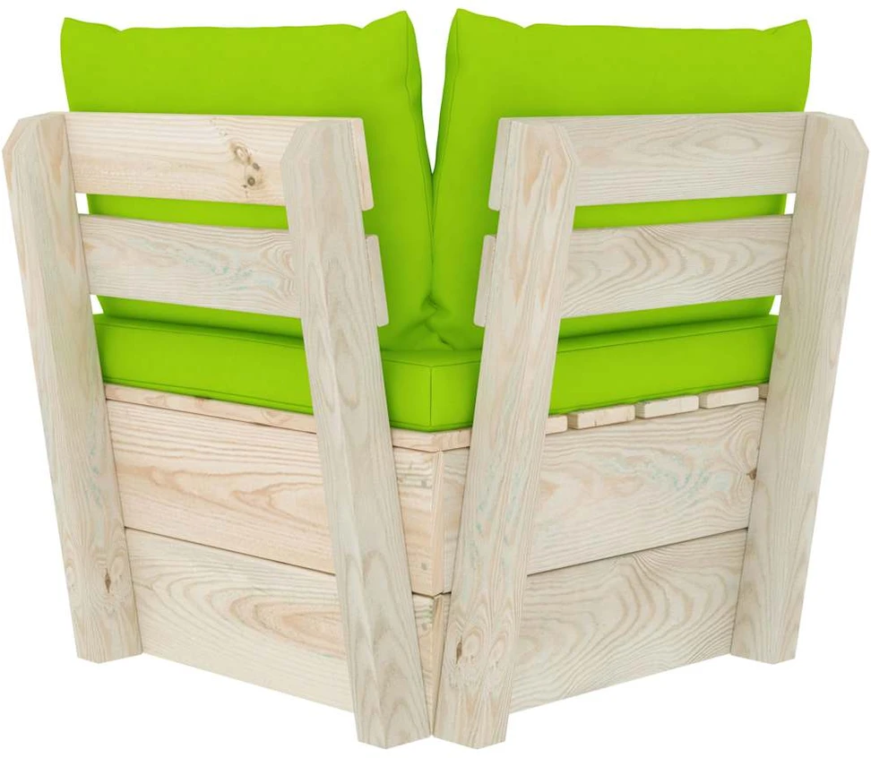 Kampinė sodo sofa iš palečių su pagalvėlėmis, impregnuota eglė