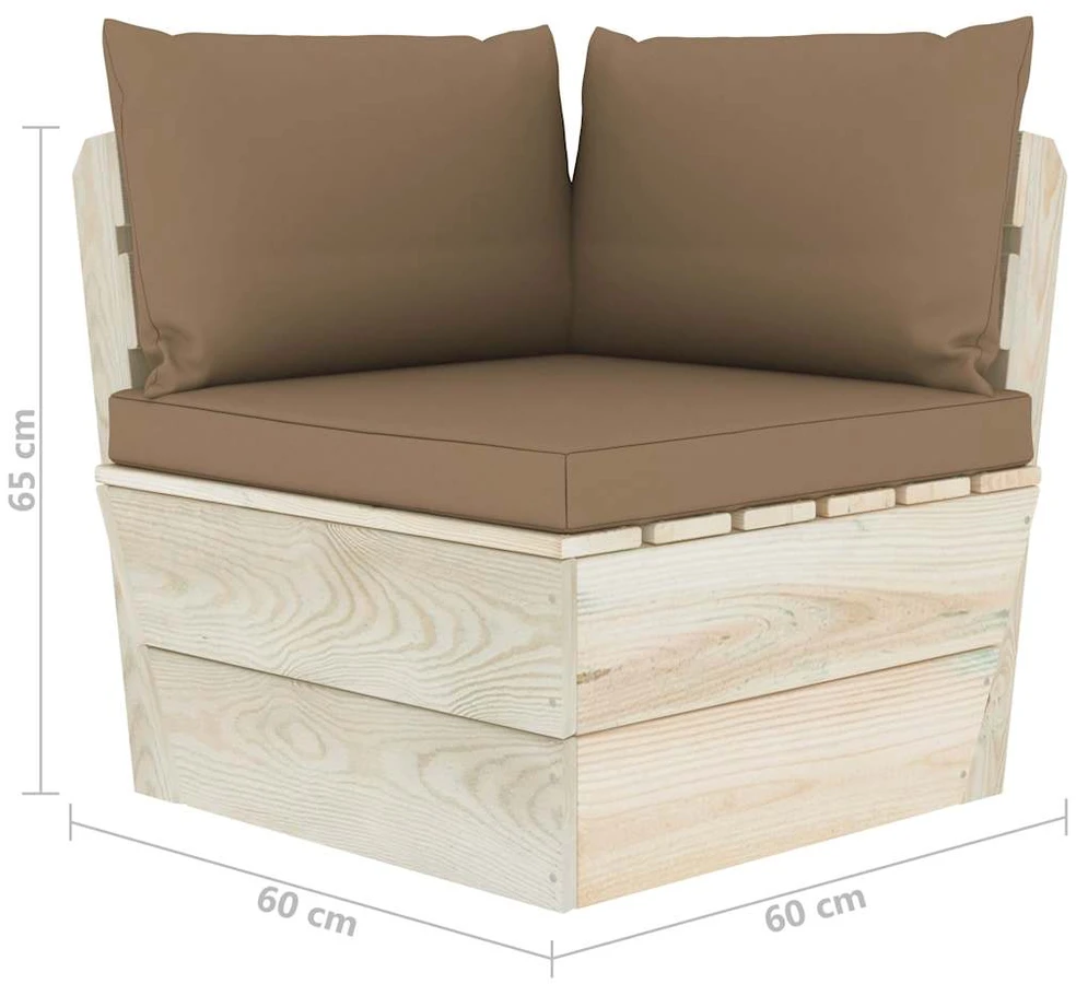 Kampinė sodo sofa iš palečių su pagalvėlėmis, impregnuota eglė