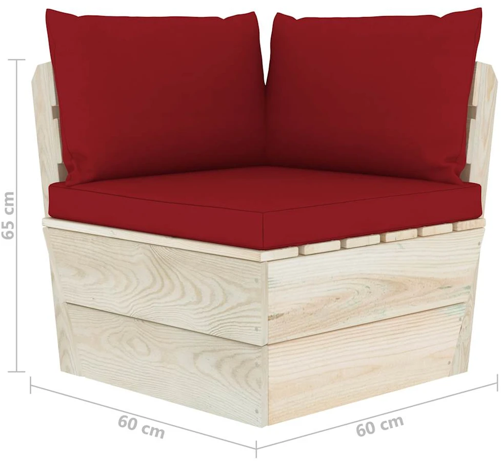Kampinė sodo sofa iš palečių su pagalvėlėmis, impregnuota eglė