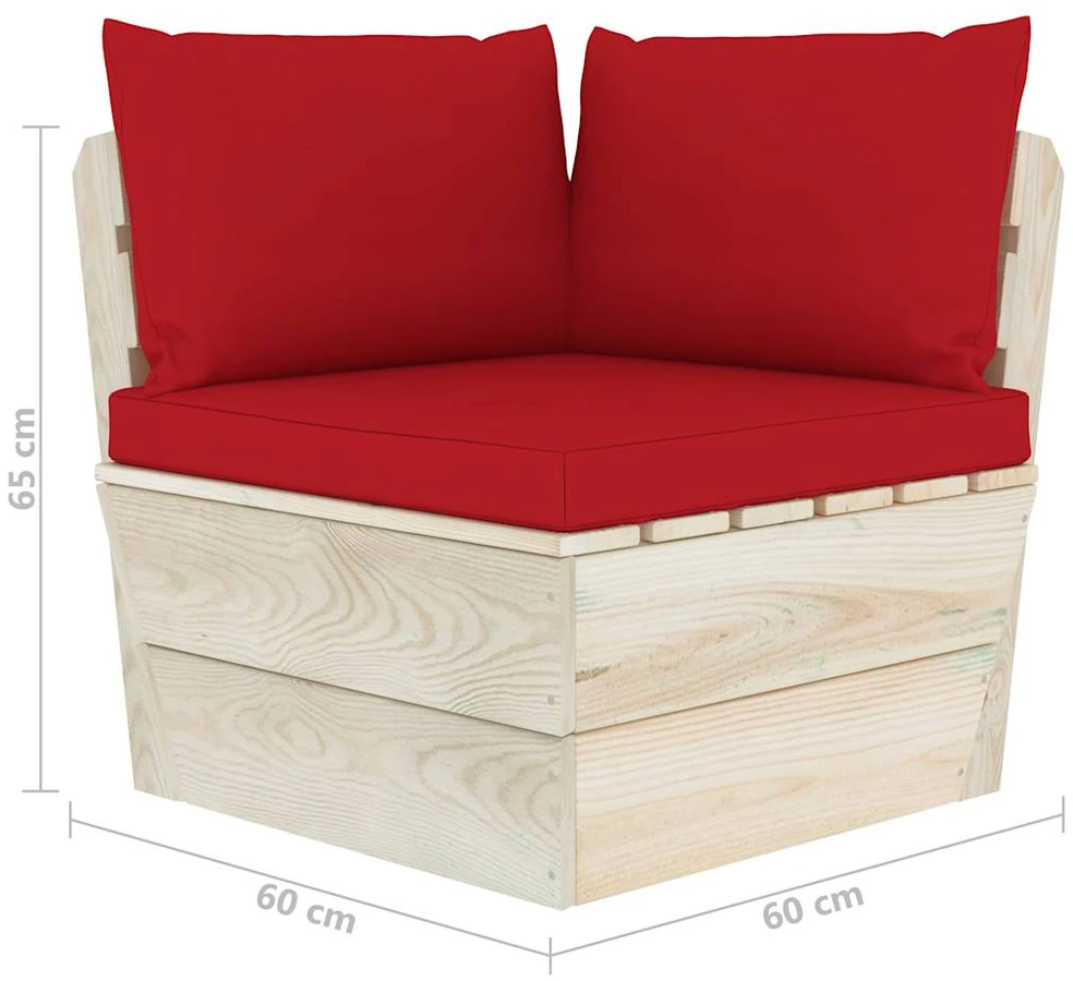 Kampinė sodo sofa iš palečių su pagalvėlėmis, impregnuota eglė