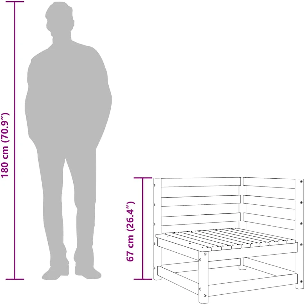 Kampinė sodo sofa, pušies medienos masyvas