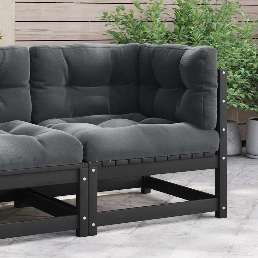 Kampinė sodo sofa su antracito pagalvėlėmis, pušies masyvas
