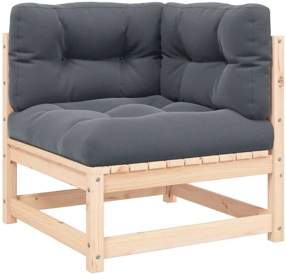 Kampinė sodo sofa su antracito pagalvėlėmis, pušies masyvas
