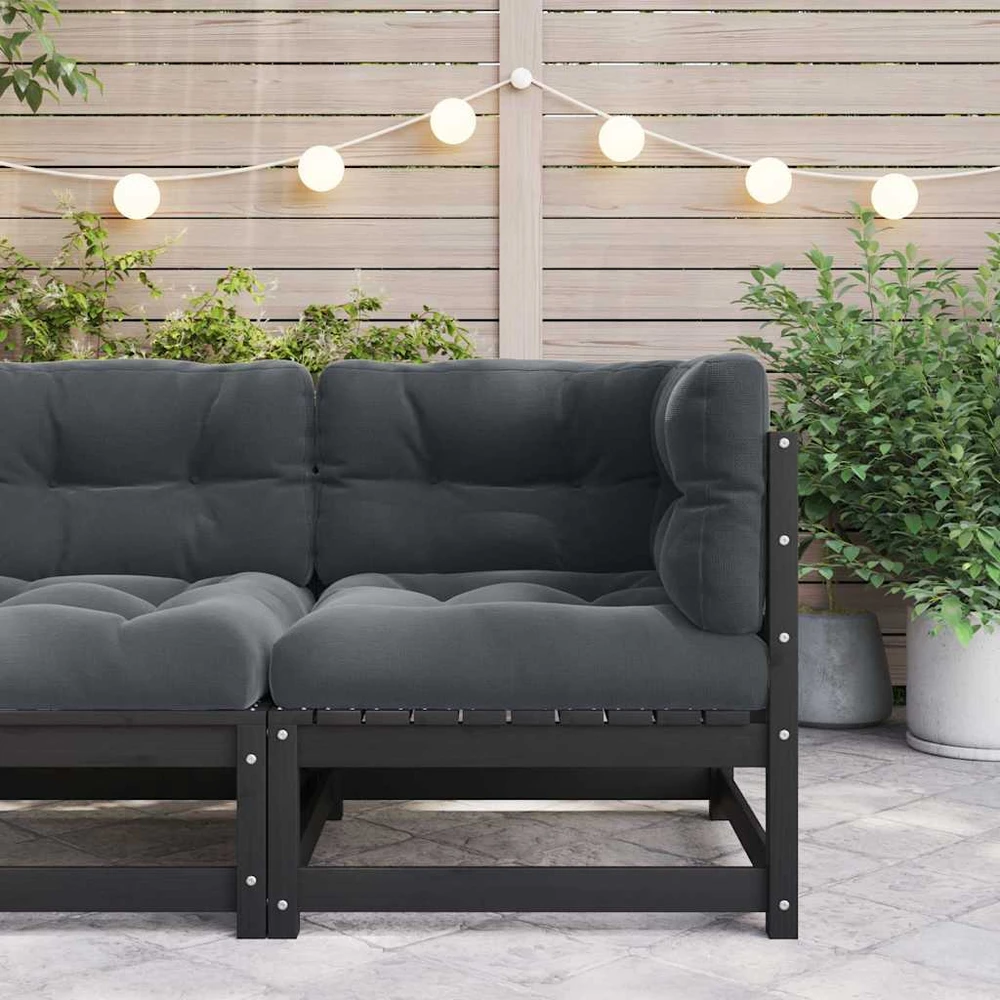 Kampinė sodo sofa su antracito pagalvėlėmis, pušies masyvas