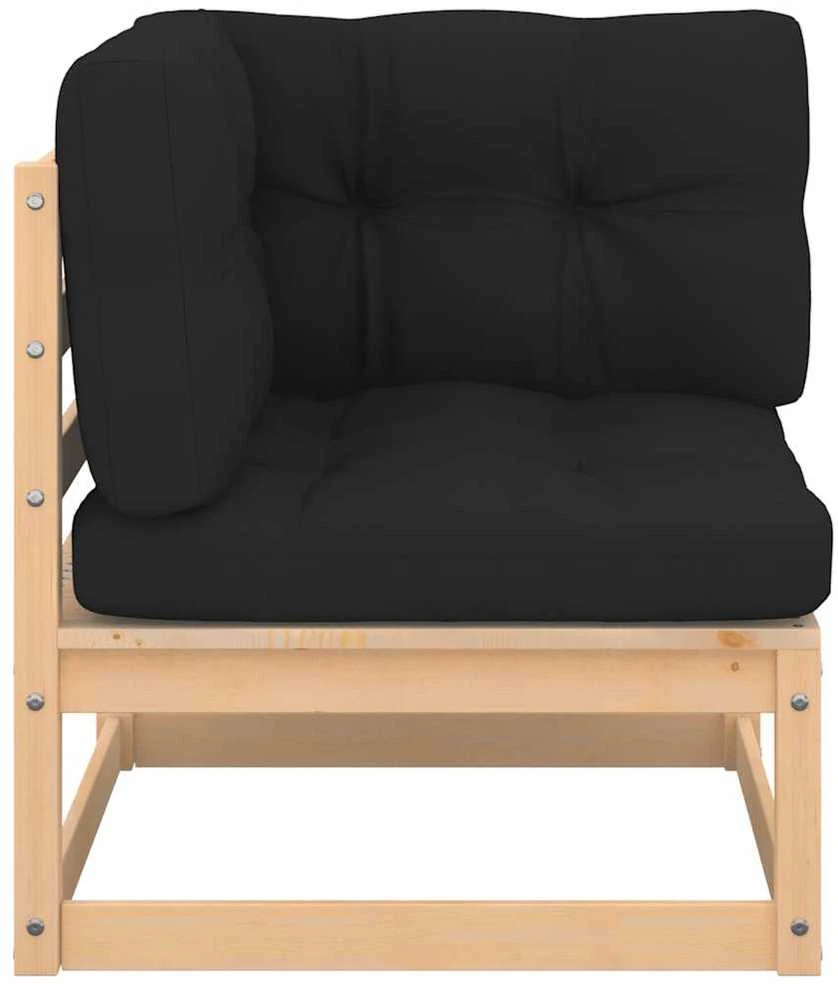 Kampinė sodo sofa su antracito pagalvėlėmis, pušies masyvas