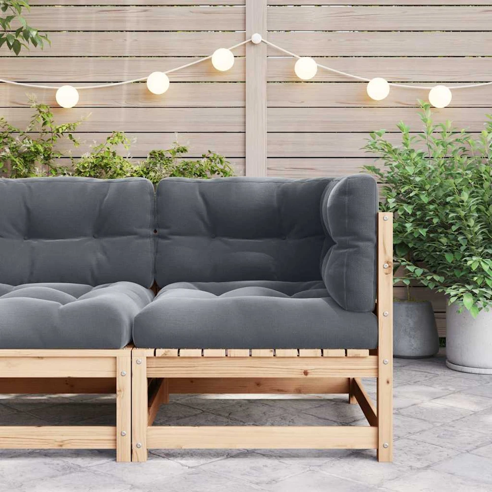 Kampinė sodo sofa su antracito pagalvėlėmis, pušies masyvas