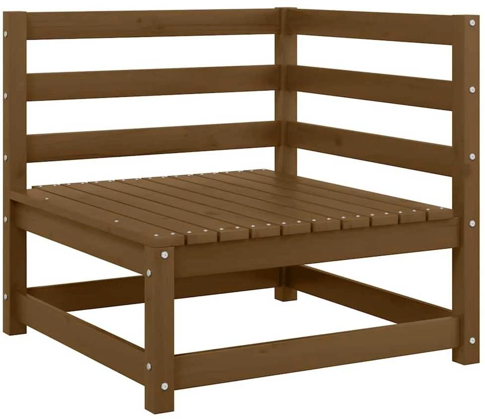 Kampinė sodo sofa su kreminėmis pagalvėlėmis, pušies masyvas