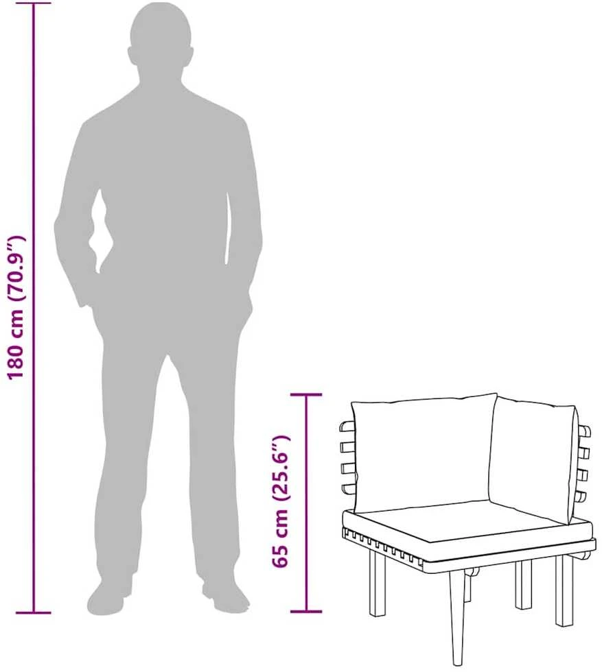 Kampinė sodo sofa su pagalvėlėmis, akacijos medienos masyvas