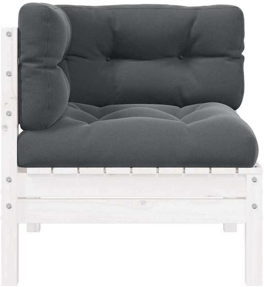 Kampinė sodo sofa su pagalvėlėmis, balta, pušies masyvas