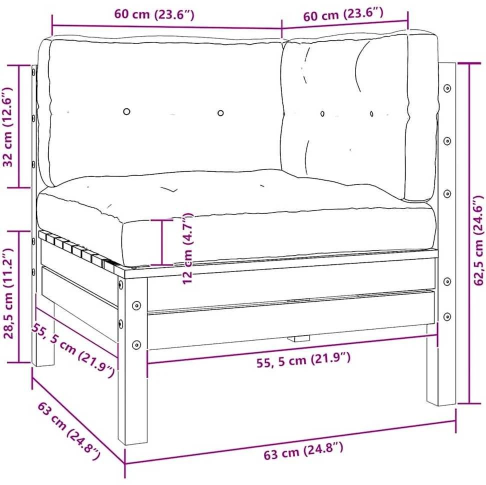 Kampinė sodo sofa su pagalvėlėmis, balta, pušies masyvas