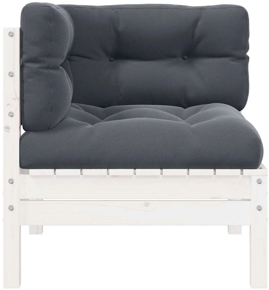 Kampinė sodo sofa su pagalvėlėmis, balta, pušies masyvas