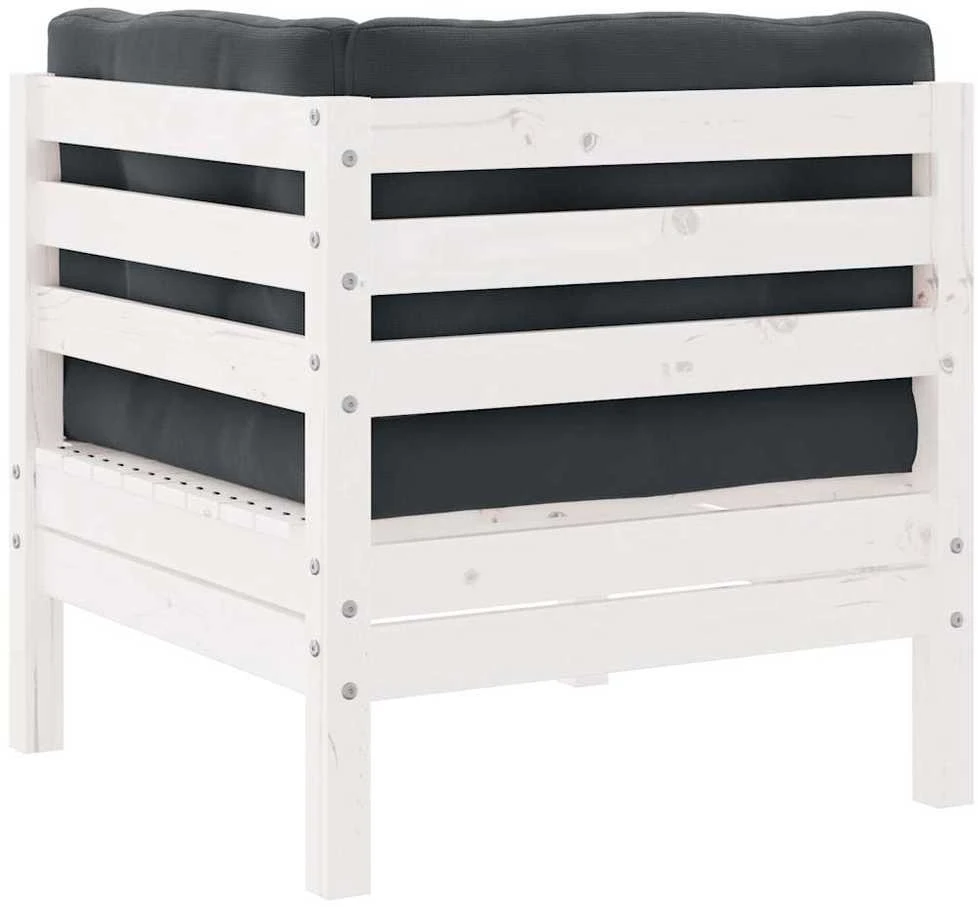 Kampinė sodo sofa su pagalvėlėmis, balta, pušies masyvas