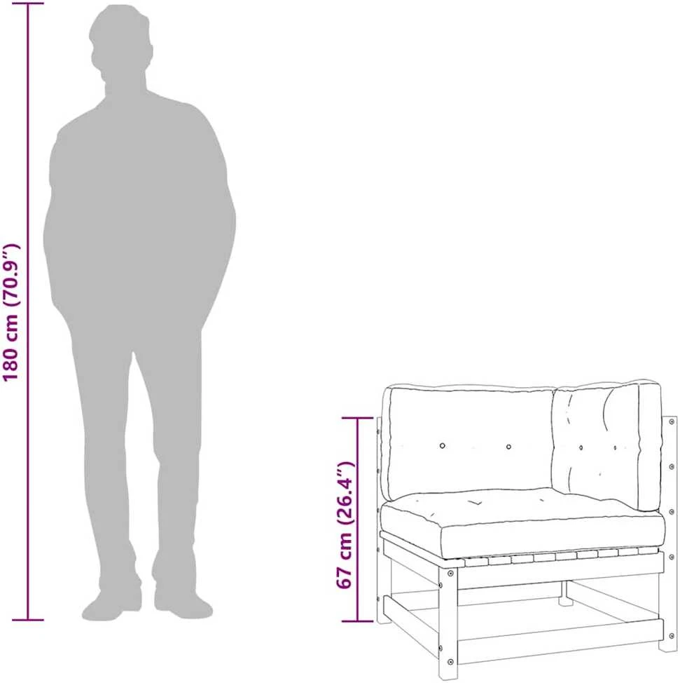 Kampinė sodo sofa su pilkomis pagalvėlėmis, pušies masyvas