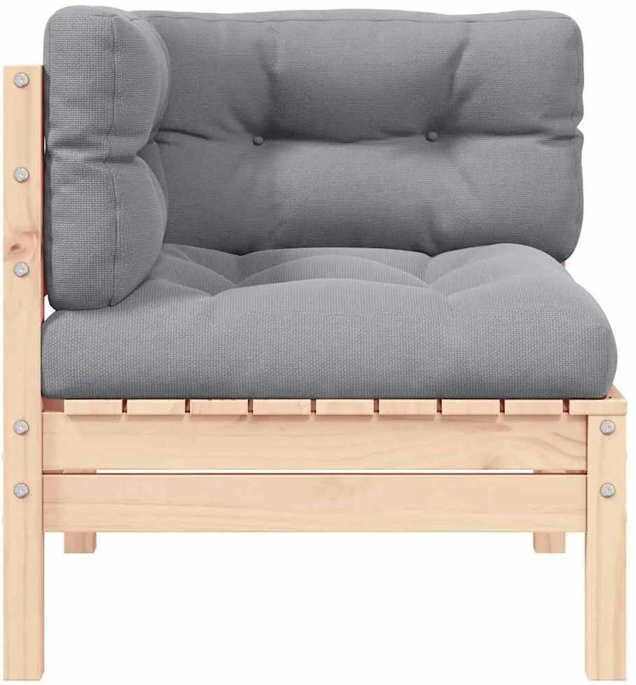 Kampinė sodo sofa su pilkomis pagalvėlėmis, pušies masyvas