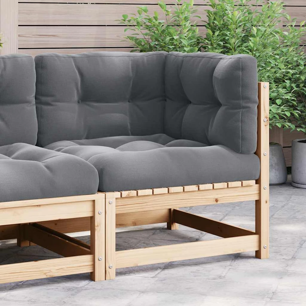 Kampinė sodo sofa su pilkomis pagalvėlėmis, pušies masyvas