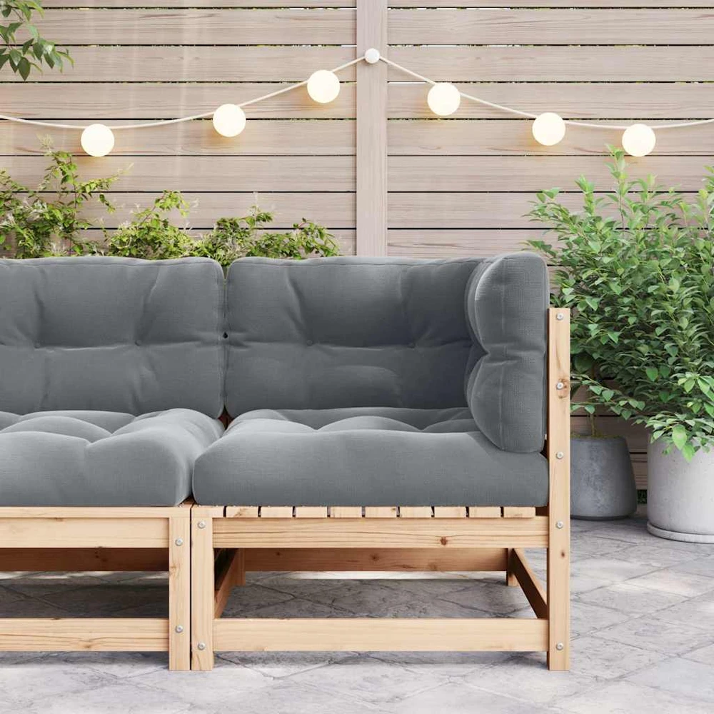 Kampinė sodo sofa su pilkomis pagalvėlėmis, pušies masyvas