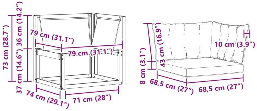 Lauko kampinė sofa Kietos akacijos mediena Natūrali