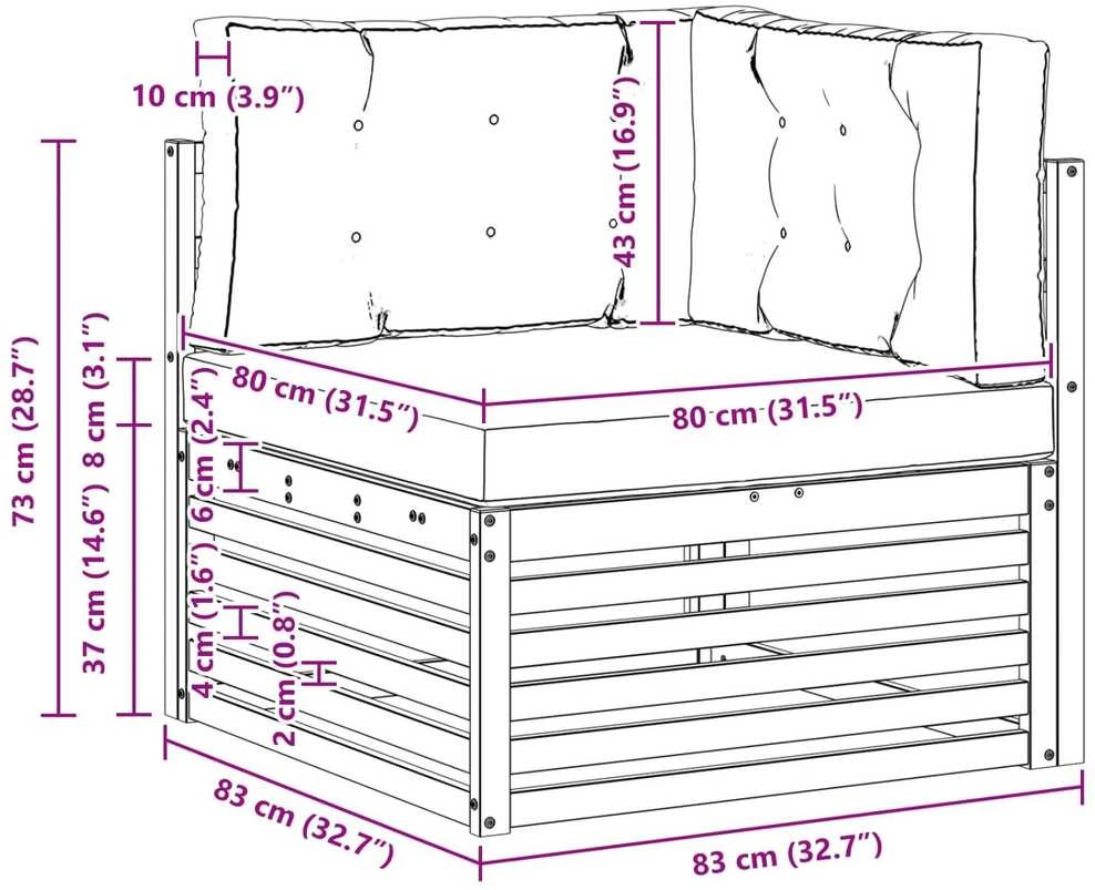 Lauko kampinis sofa Kietos akacijos mediena Natūrali