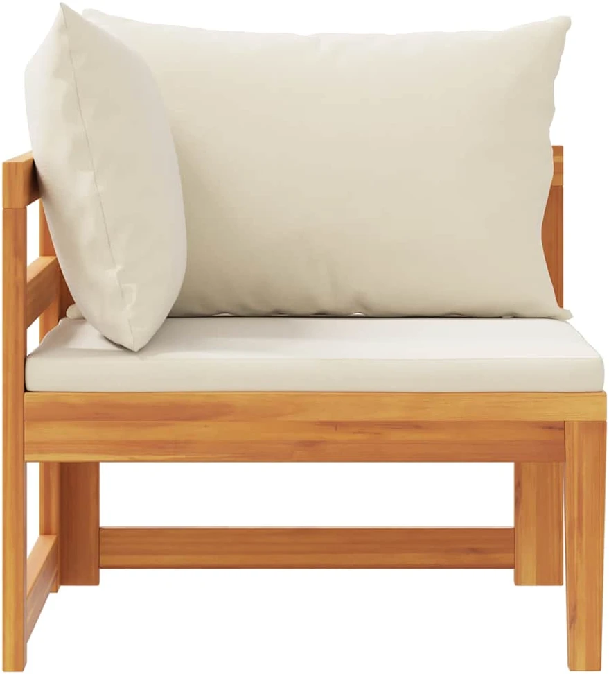 Kampinė sofa su kreminėmis pagalvėlėmis, akacijos masyvas