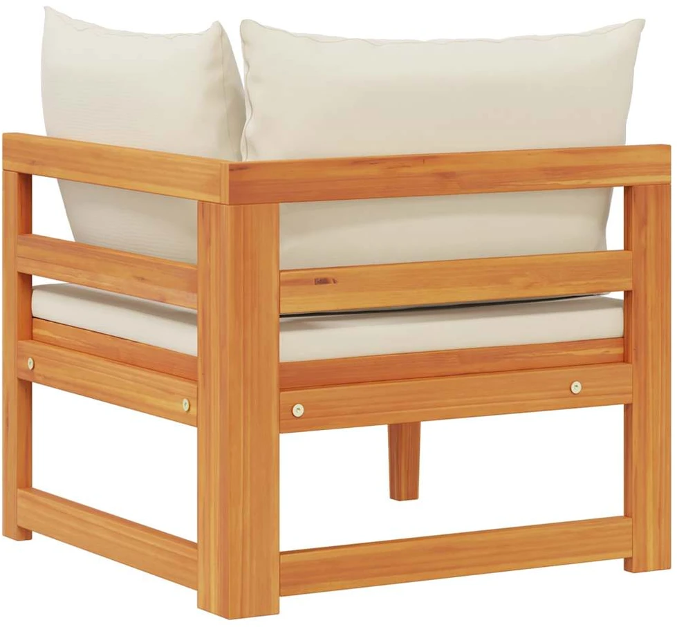 Kampinė sofa su kreminėmis pagalvėlėmis, akacijos masyvas