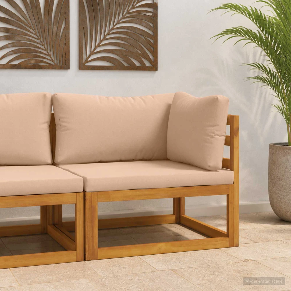 Kampinė sofa su pagalvėlėmis Kietos akacijos mediena Natūrali