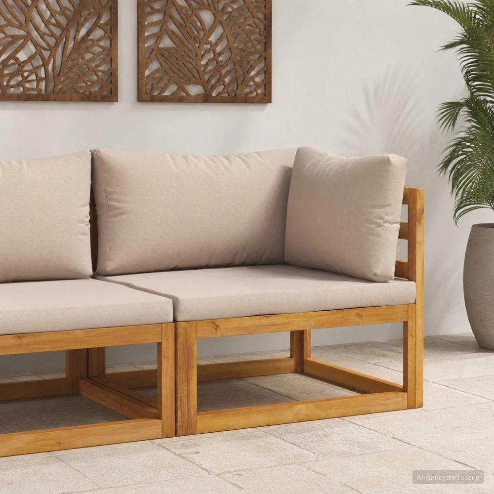 Kampinė sofa su pagalvėlėmis Kietos akacijos mediena Natūrali