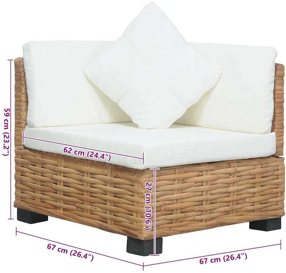 Kampinė sofa su pagalvėlėmis, natūralus ratanas
