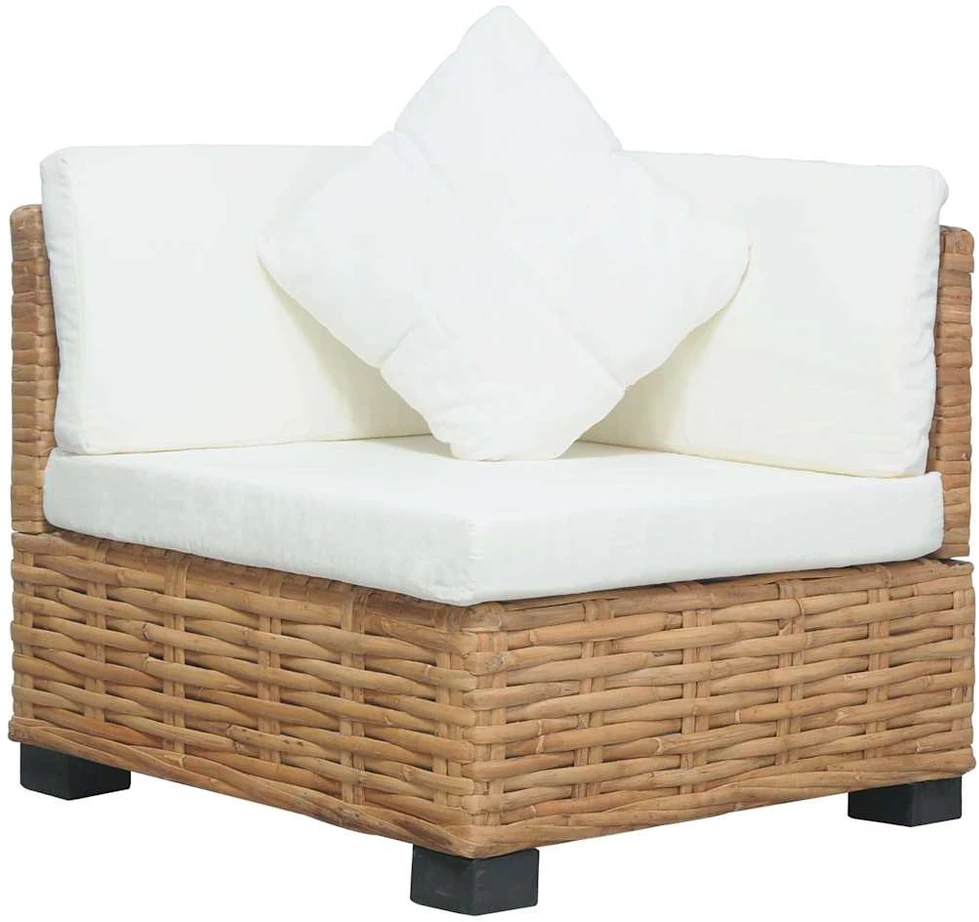 Kampinė sofa su pagalvėlėmis, natūralus ratanas