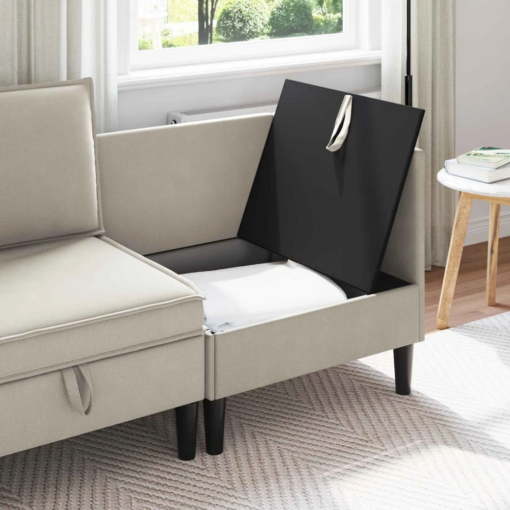 Kampinė Sofa su Saugykla Avižinė Aksomas