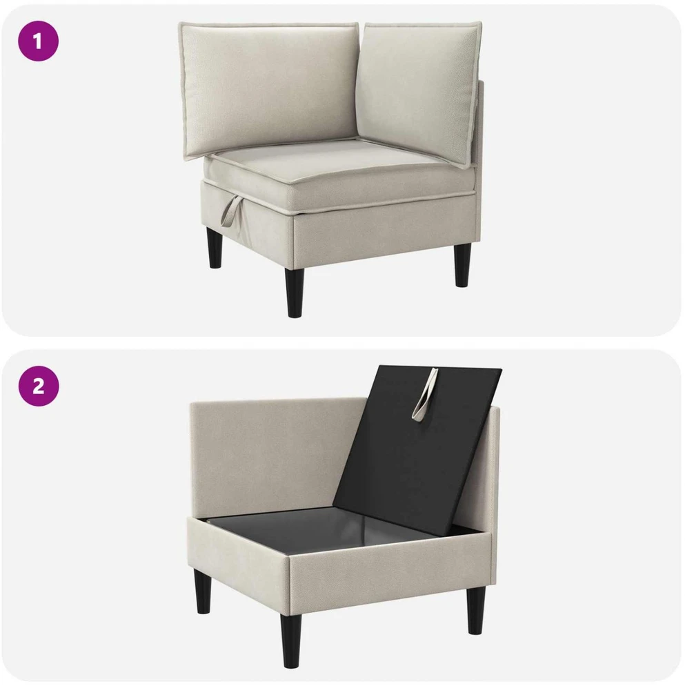 Kampinė Sofa su Saugykla Avižinė Aksomas