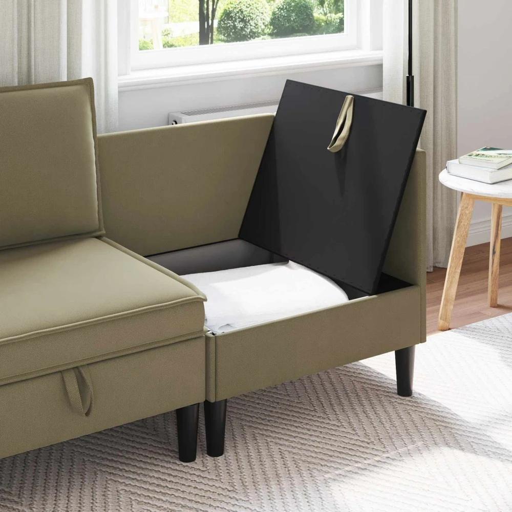 Kampinė Sofa su Saugykla Chaki Aksomas