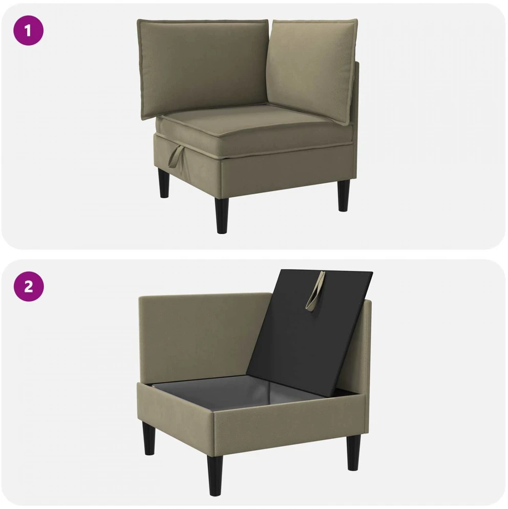 Kampinė Sofa su Saugykla Chaki Aksomas