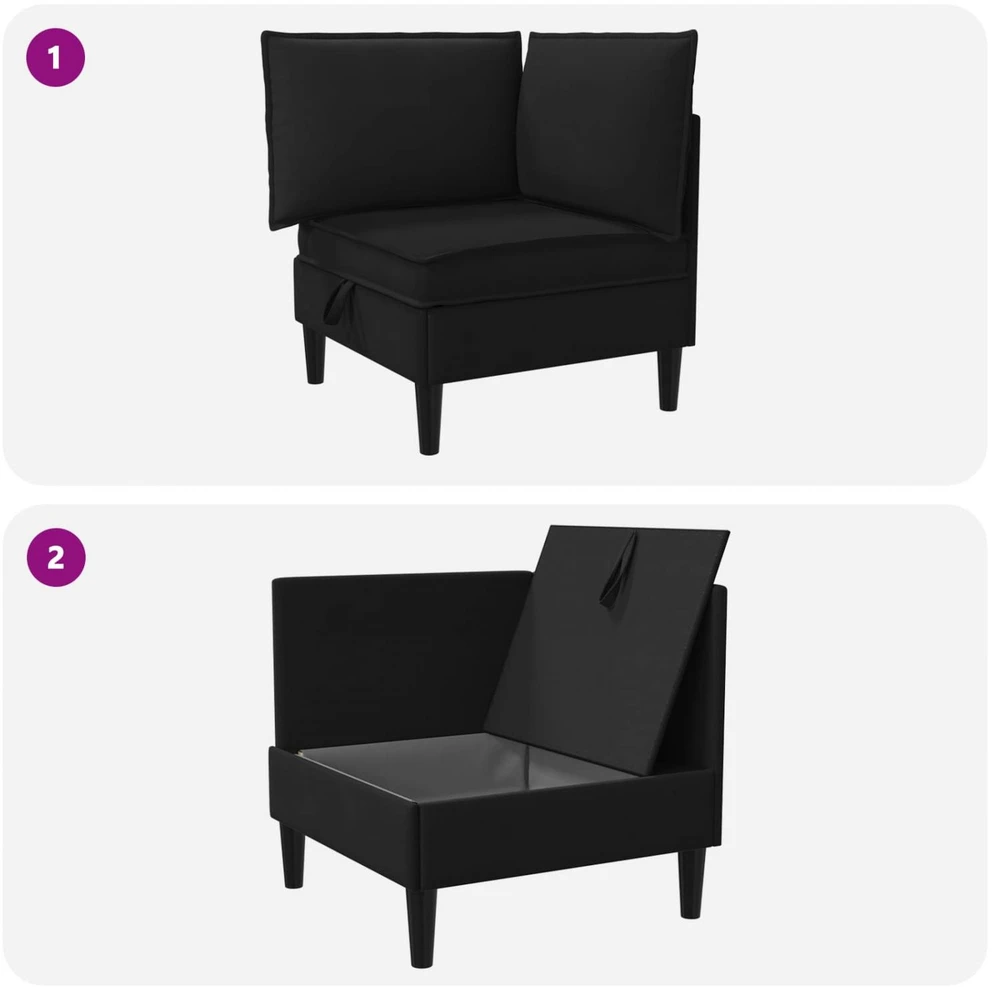 Kampinė Sofa su Saugykla Juoda Aksomas
