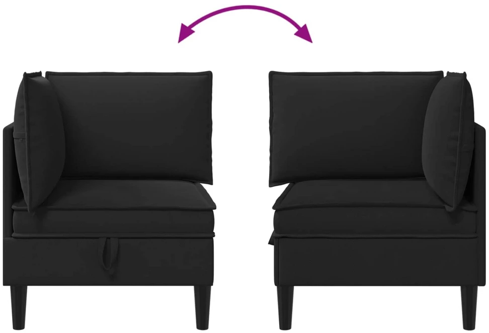 Kampinė Sofa su Saugykla Juoda Aksomas