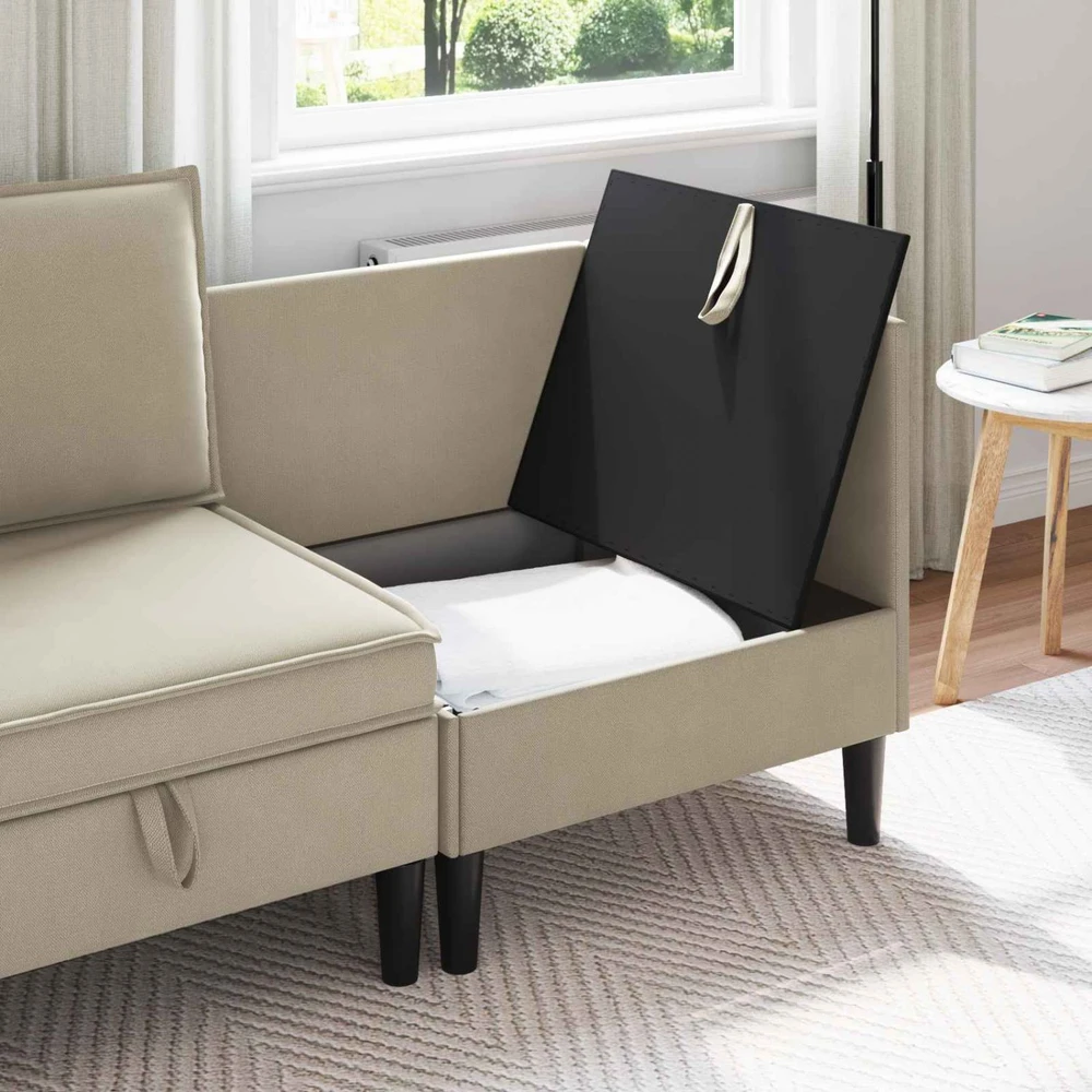 Kampinė Sofa su Saugykla Smėlio Aksomas