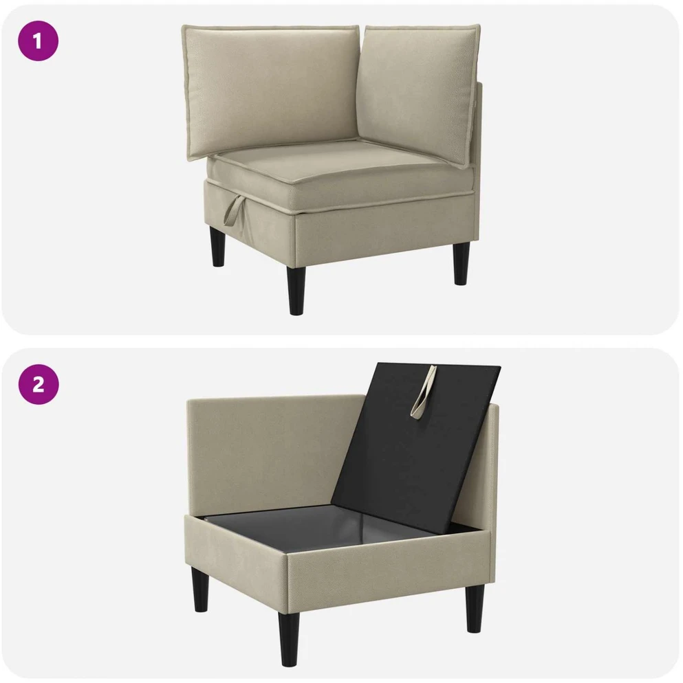Kampinė Sofa su Saugykla Smėlio Aksomas