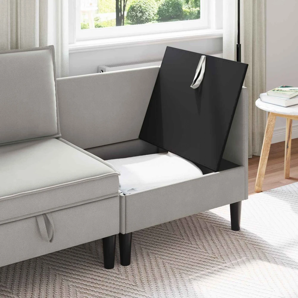 Kampinė Sofa su Saugykla Šviesiai pilka Aksomas