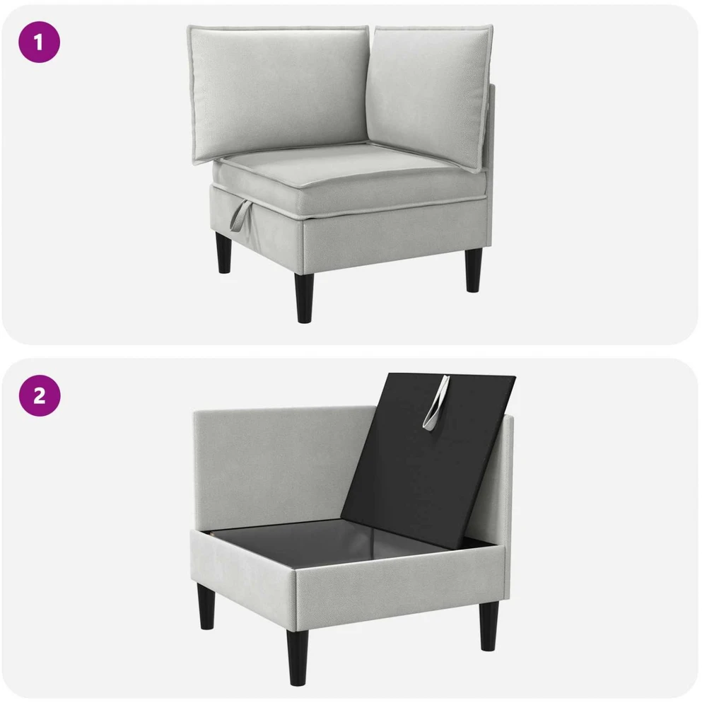 Kampinė Sofa su Saugykla Šviesiai pilka Aksomas