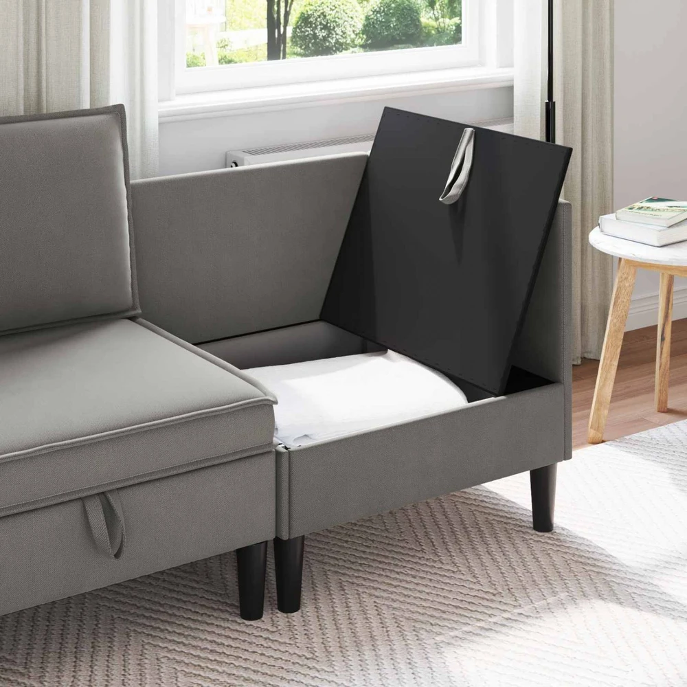 Kampinė Sofa su Saugykla Tamsiai pilka Aksomas