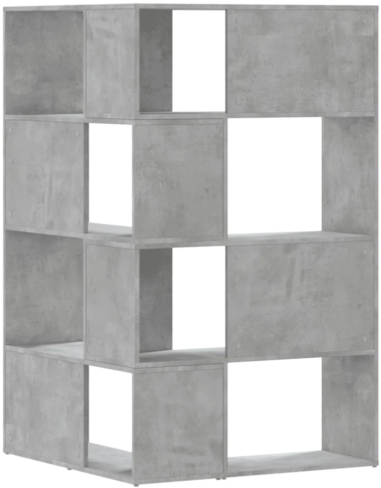 Kampinė spinta, 4 aukštų, pilkos betono, 85x85x140cm, mediena