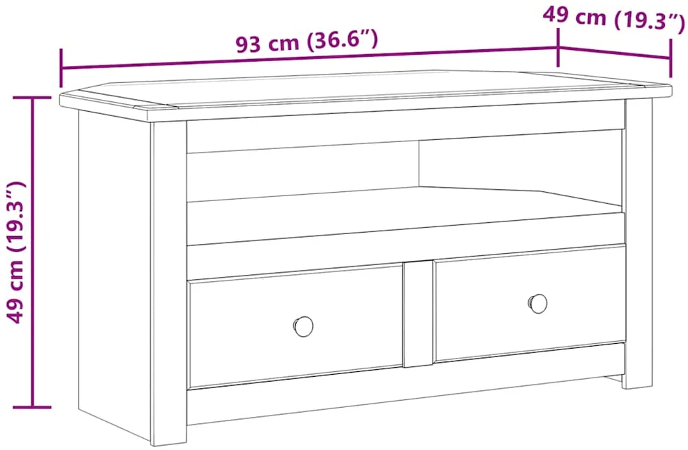 Kampinė TV spintelė Panama, balta, 93x49x49cm, pušies masyvas
