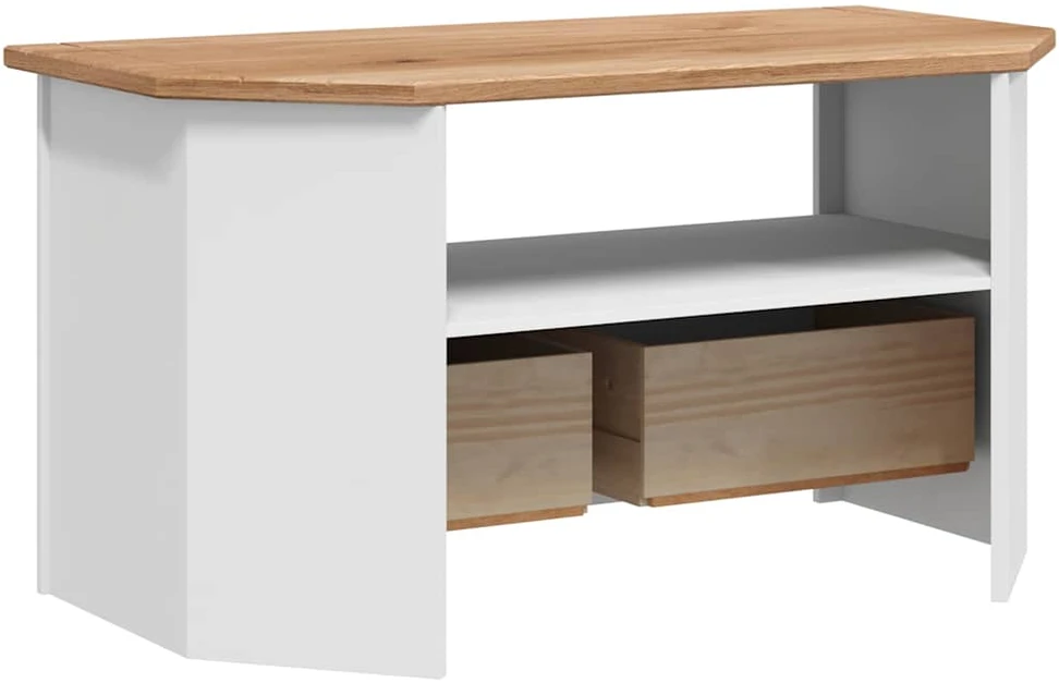 Kampinė TV spintelė Panama, balta, 93x49x49cm, pušies masyvas