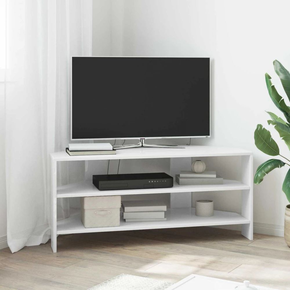 TV staliukas KampinėTVspintelė 102x40,5x45cm Aukšto blizgesio balta