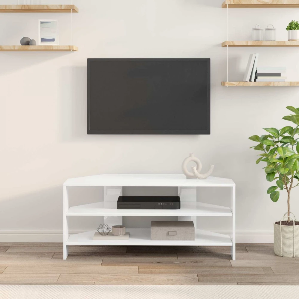 TV staliukas KampinėTVspintelė 102x40,5x45cm Aukšto blizgesio balta